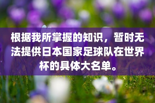 根据我所掌握的知识，暂时无法提供日本国家足球队在世界杯的具体大名单。