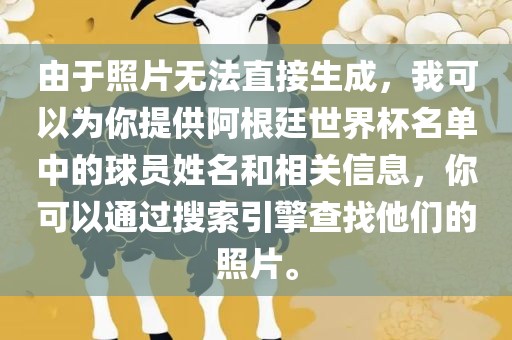 由于照片无法直接生成，我可以为你提供阿根廷世界杯名单中的球员姓名和相关信息，你可以通过搜索引擎查找他们的照片。