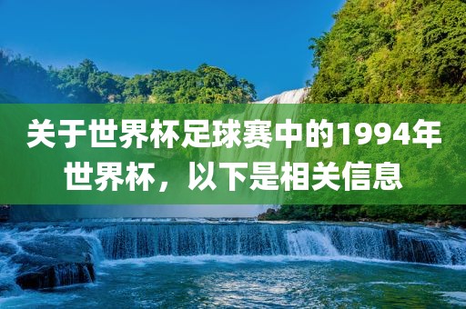 关于世界杯足球眉山市正发家政服务有限公司赛中的1994年世界杯，以下是相关信息