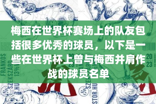 梅西在世界杯赛场上的队友包括很多优秀的球员，以下是一些在世界杯上曾与梅西并肩作战的球员名单