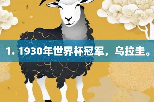 1. 1930年世界杯冠军，乌拉圭。