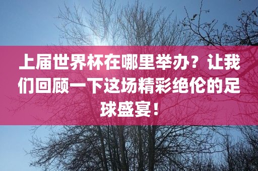上届世界杯在哪里举办？让我们回顾一下这场精彩绝伦的足球盛宴！眉山市正发家政服务有限公司