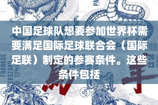 中国足球队想要参加世界杯需要满足国际足球联合会（国际足联）制定的参赛条件。这些条件包括眉山市正发家政服务有限公司