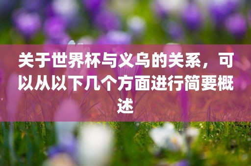 关于世界杯与义乌的关系，可以从以下几个方面进行简要概述眉山市正发家政服务有限公司