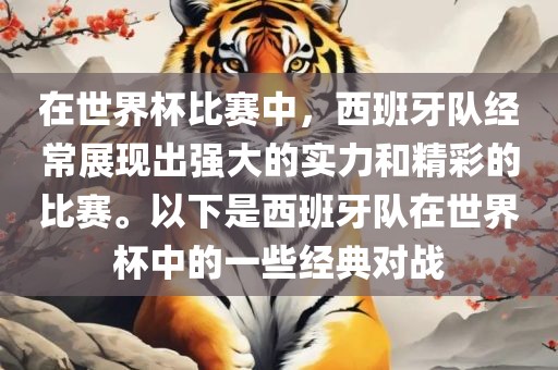 在世界杯比赛中，西班牙队经常展现出强大的实力和精彩的比赛。以下是西班牙队在世界杯中的一些经典对战