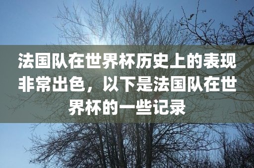 法国队在世界杯历史上的表现非常出色，以下是法国队在世界杯的一些记录