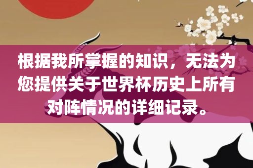 根据我所掌握的知识，无法为您提供关于世界杯历史上所有对阵情况的详细记录。