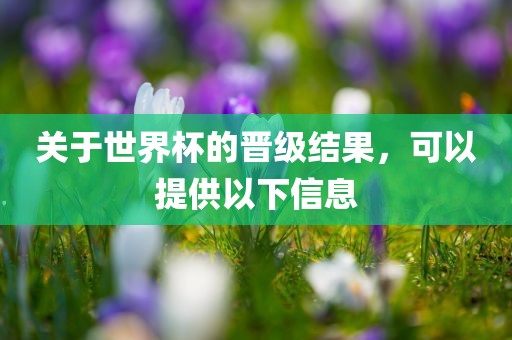 关于世界杯的晋级结果，可以提供以下信息